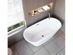 Aica Bañera Exenta | Bañera acrílica exenta ovalada,1500x700x580mm,color ,incluye manguera + desagüe
