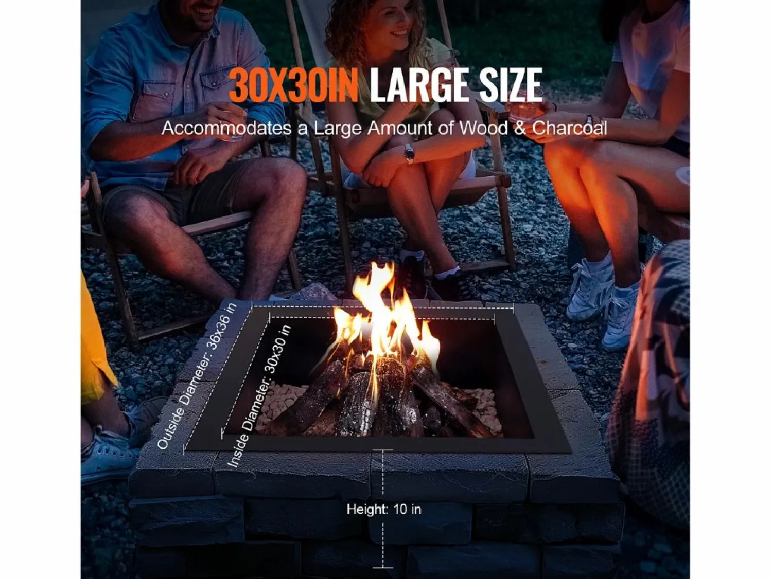 Brasero * Anillo de Chimenea Cuadrado SucceBuy, con Revestimiento Exterior de Acero 91 x 92 cm para Chimenea, Anillo de Fogata Negro