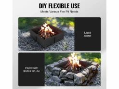 Brasero * Anillo de Chimenea Cuadrado SucceBuy, con Revestimiento Exterior de Acero 91 x 92 cm para Chimenea, Anillo de Fogata Negro