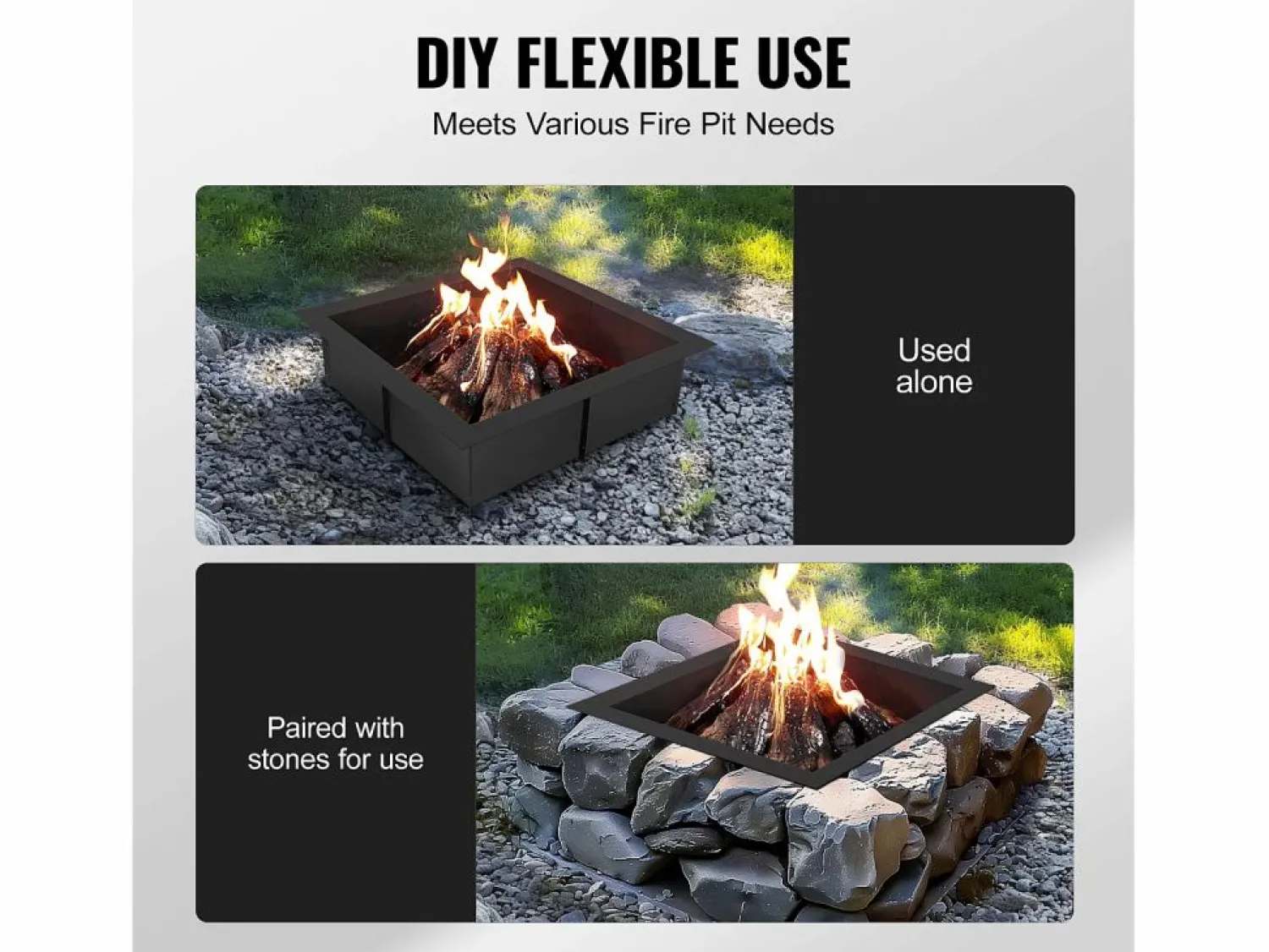 Brasero * Anillo de Chimenea Cuadrado SucceBuy, con Revestimiento Exterior de Acero 91 x 92 cm para Chimenea, Anillo de Fogata Negro