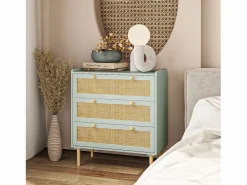 Aparador - Aparador con 3 cajones y cuatro patas antideslizantes - aspecto ratán - para salón y dormitorio < Outlet