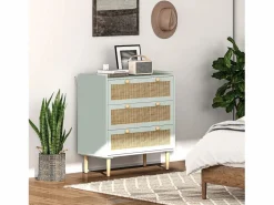 Aparador - Aparador con 3 cajones y cuatro patas antideslizantes - aspecto ratán - para salón y dormitorio < Outlet