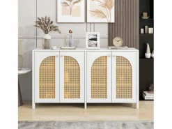 Aparador - Aparador con 4 puertas de ratán y tiradores de metal - para comedor y salón < Sale