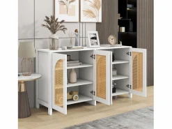 Aparador - Aparador con 4 puertas de ratán y tiradores de metal - para comedor y salón < Sale