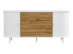 Aparador con 2 puertas correderas y 3 cajones de MDF - Natural y blanco - VELURANI < Vente-unique Best