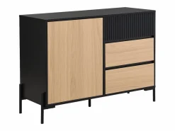 Aparador con 1 puerta y 3 cajones - Negro y natural claro - GLARODI < Vente-unique Online