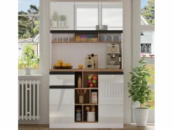 Aparador * Aparador de cocina de 105 x 45 x 185 cm, mueble de almacenaje con estantes ajustables, para salón, color Blanco