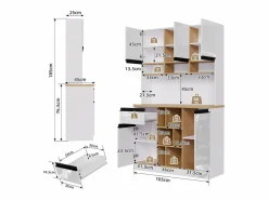 Aparador * Aparador de cocina de 105 x 45 x 185 cm, mueble de almacenaje con estantes ajustables, para salón, color Blanco