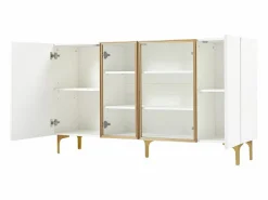 Aparador de cocina 150x38x85cm con 4 puertas incluidas 2 de cristal, cuerpo con bandas doradas < Hauss Spole New