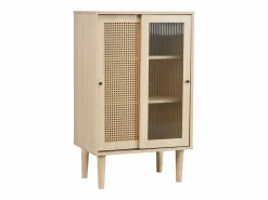 Aparador de cocina 60x40x100cm, 2 puertas correderas respectivamente en cristal y ratán < Hauss Spole Best