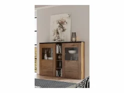 Aparador de diseño con 2 puertas para salón en color roble y negro efecto madera. Colección SANTIAGO. < Meublorama