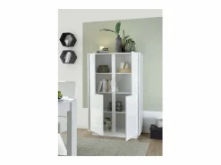 Aparador de 4 puertas, colección CREAM, color lacado brillante, ideal para un comedor de diseño. < Meublorama New
