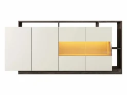 Aparador 4 puertas y 4 nichos con LEDs - Beige y Natural oscuro - IDESIA < Vente-unique Outlet