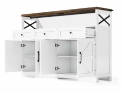 Aparador 140x35x95cm con 3 cajones, 4 puertas y 1 nicho, tablero imitación madera marrón, cuerpo < Hauss Spole New