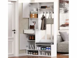 Armario con 2 puertas, 1 cajón, 4 ganchos y 1 banco, 100x30x180cm < Hauss Spole Online