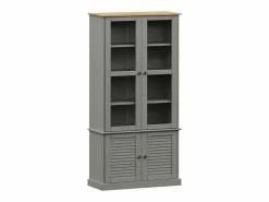 Clicnbuy Vitrina * Armario con vitrina VIGO madera maciza pino 85x35x170 cm Gris