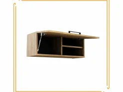 Armario de baño colgante horizontal de 80 cm con estantes en roble craft negro. < Hot