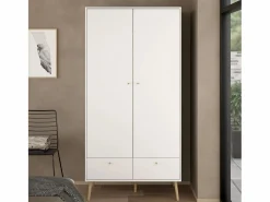 Calicosy Mueble Perchero * Armario 2 puertas y 2 cajones con patas de madera H200,1 cm - TARP Blanco
