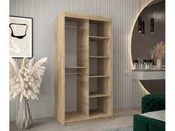 Abiks Möbel Armario * Armario TOKYO de puertas correderas 200/100/62 2 puertas (sonoma/negro) Negro / Beige / Plateado