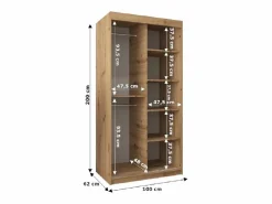 Abiks Möbel Armario * Armario TOKYO de puertas correderas 200/100/62 2 puertas (sonoma/negro) Negro / Beige / Plateado