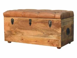 Artisan Furniture Madera maciza Baúl de almacenamiento estilo roble con piel de búfalo < Outlet