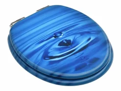 Helloshop26 Tapa De Inodoro * Asiento de inodoro con tapa de cierre suave MDF gotas de agua 02_0002934 Azul