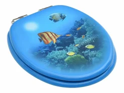 Helloshop26 Tapa De Inodoro * Asiento de inodoro con tapa de cierre suave MDF fondo marino 02_0002936 Azul