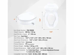 Asiento de inodoro elevado SucceBuy 10 cm, instalación rápida, plástico resistente, capacidad 136 kg, universal e higiénico < New