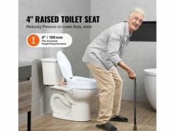 Asiento de inodoro elevado SucceBuy 10 cm, instalación rápida, plástico resistente, capacidad 136 kg, universal e higiénico < New
