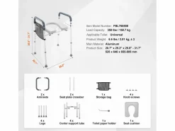 Asiento de Inodoro Elevado SucceBuy, Ajuste de Altura en 7 Posiciones, 158,7 kg, Estructura de Aluminio < Online
