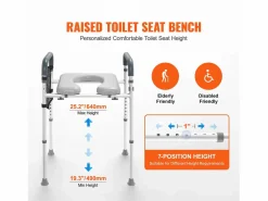 Asiento de Inodoro Elevado SucceBuy, Ajuste de Altura en 7 Posiciones, 158,7 kg, Estructura de Aluminio < Online