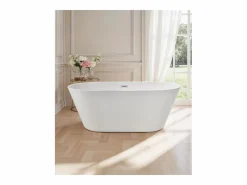 Bañera Autoportante SucceBuy en Acrílico, Bañera Isla Moderna Ovalada, 150x75 cm, Gran Capacidad 230 L, con Rebosadero y Desagüe en Cromo Pulido < Best