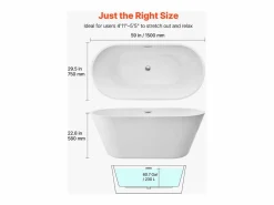 Bañera Autoportante SucceBuy en Acrílico, Bañera Isla Moderna Ovalada, 150x75 cm, Gran Capacidad 230 L, con Rebosadero y Desagüe en Cromo Pulido < Best