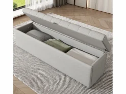 Banco de almacenaje tapizado con espacio de almacenaje - estructura de madera - lino 141x41,5x47 cm < Hot