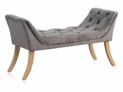 Banqueta tapizada con tejido aterciopelado y patas madera < Best