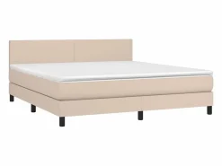 Cama box spring colchón LED cuero sintético capuchino 160x200cm < Clicnbuy Discount