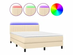 Cama box spring colchón y luces LED tela crema 140x190 cm < Clicnbuy Online