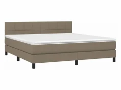 Cama box spring colchón y luces LED tela gris taupe 180x200 cm < Clicnbuy Best