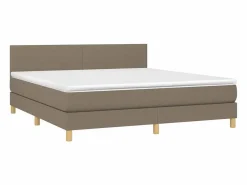 Cama box spring con colchón LED tela gris taupe 180x200 cm < Clicnbuy Discount