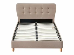 Cama cabecero capitoné Tela beige 140 x 190 cm ELIDE < Vente-unique New