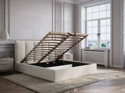 Cama con almacenaje de 160 x 200 cm con cabecero con costuras verticales tela - KILACLO < Vente-unique Discount
