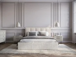 Cama con almacenaje de 160 x 200 cm con cabecero con costuras verticales tela - KILACLO < Vente-unique Discount