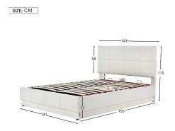 Cama Con Almacenaje|Cama Adulto | Cama doble tapizada 140x190 cm con iluminación LED, somier de láminas y almacenaje, PU, color blanco