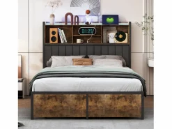 Cama Con Almacenaje|Cama Infantil * Cama doble 140 x 200 cm con 2 cajones - Iluminación LED y puerto USB - Cabecero con espacio de almacenaje - Negro
