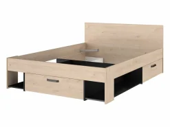 Cama 140x190/200 cm con almacenamiento color natural y negro + somier + colchón - KINSELIA < Vente-unique Discount