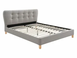 Cama 140 x 190 cm con cabecero capitoné tela + colchón - ELIDE < Vente-unique New