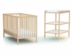 AT4 Mueble De Bebé | Cambiador bebé 2 estantes LILO madera - Haya Barnizada - 54 x 74 x 94 cm
