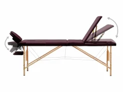 Camilla de masaje plegable 3 secciones madera color vino tinto 02_0001839 < Helloshop26 Online