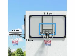 Canasta de baloncesto de pared de diseño profesional, de acero, negra, con red (113 x 61 x 73 cm) < Hot