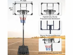 Canasta de baloncesto portátil de altura ajustable, policarbonato irrompible con ruedas, ratán sintético y acero, color (71 x 74 x 213 cm) < Online